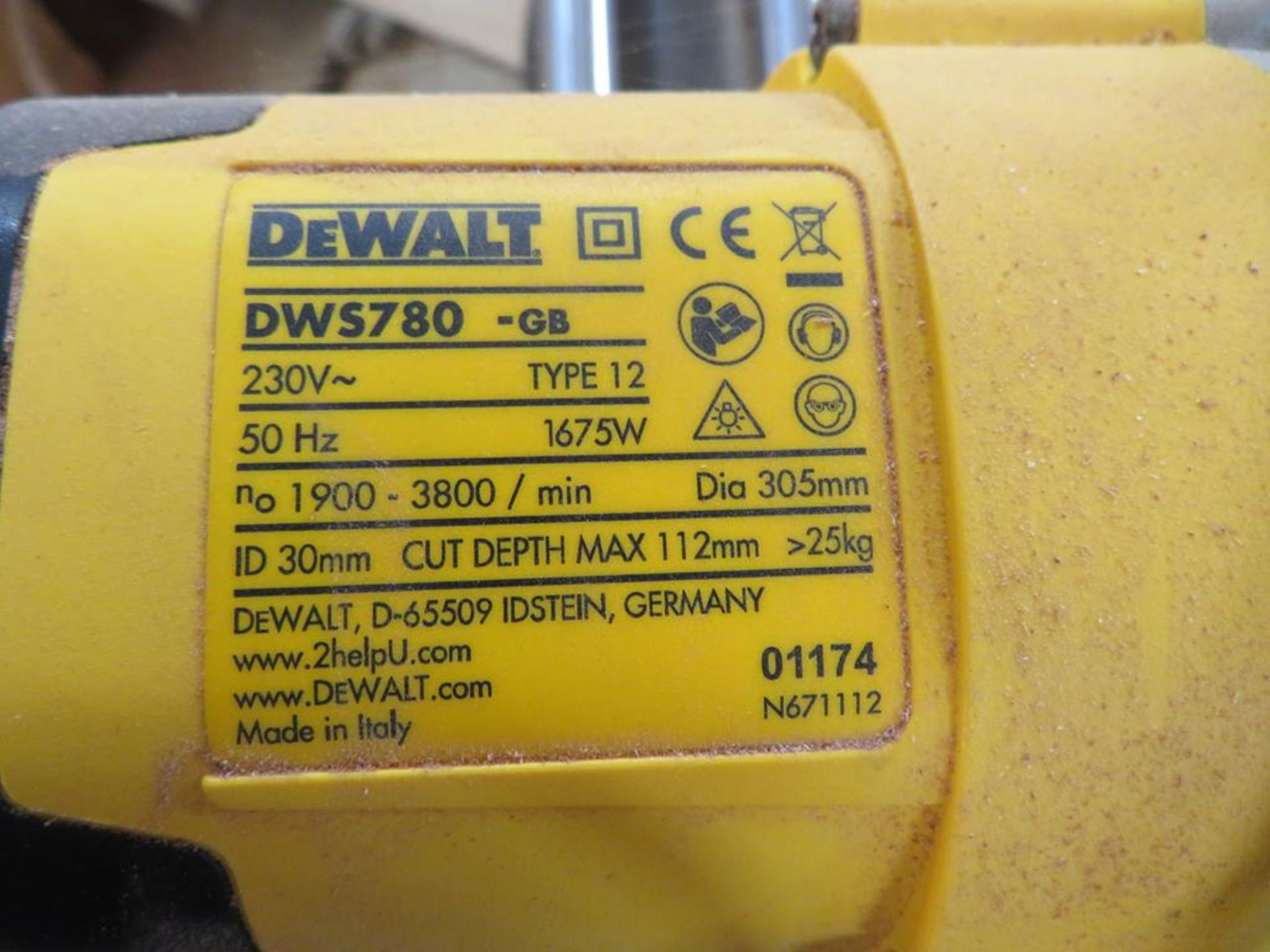 DeWalt DWS780-GB Cross Cut Saw with Record Power RSDE2 Dust Extactor - Image 6 of 6