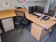 Single Person Workstation to include corner desk, 2 drawer pedestal, 2 drawer filing cabinet and