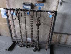 Chain Rack with 7 Various Lifting Hooks/Clamps/Shackles etc