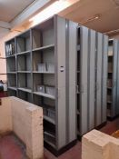 5x 6 Bays (double sided) mobile concertina type shelving (purchaser to strip down prior to removal)