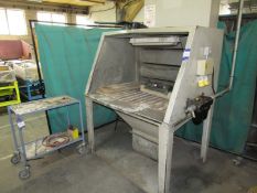 Acoustic Fettling / Finishing Booth with extraction hood and wooden worksurface, fitted with