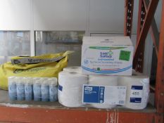 Quantity of Tork Basis Ply Centrefeed Roll, XMist Sanitizers, Sani Surface Anti Bacterial Wipes