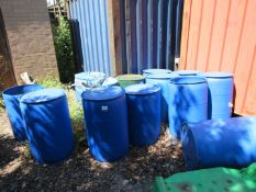 Quantity of Assorted Blue Plastic Barrels