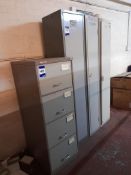 3 various workforce lockers and 4 drawer filing cabinet (no keys)