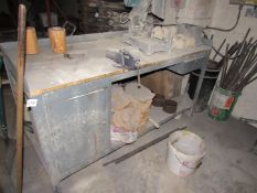 Steel Fabricated Work Bench with drawer, cupboard and small engineers vice