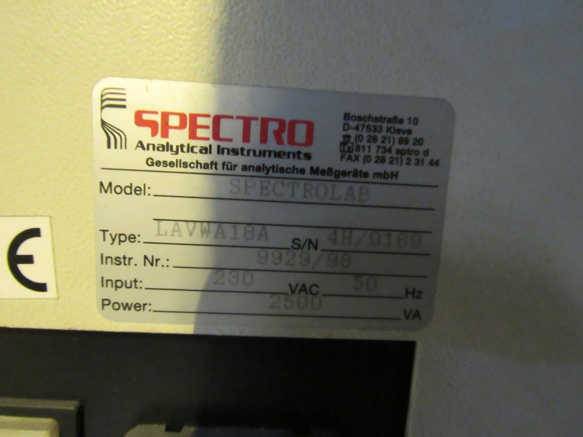 Spectro Instructions Spectograph 39 Metal Analyser, type LAVWA18A, serial number 4H/0169 - Image 2 of 2