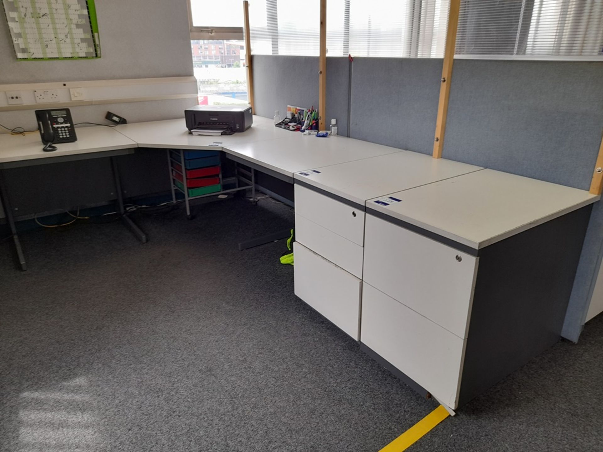 1 Person workstation to include 1 desk, 1 - 2-drawer pedestal, 1 - 3-drawer pedestal and 2 - privacy