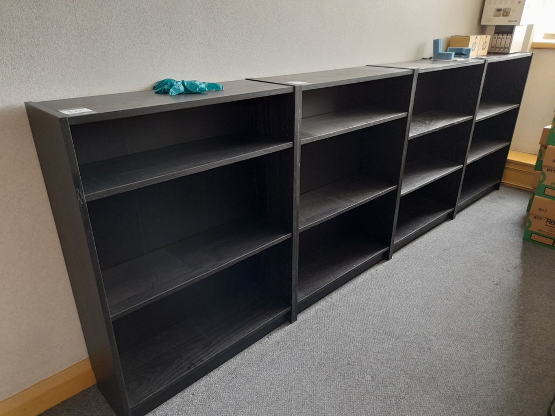 4x 3- tier dark wood bookshelves - Image 2 of 3