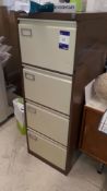 Coffee/cream Steel 4-drawer Filing Cabinet, Credenza and Bisley red 2-drawer filing cabinet