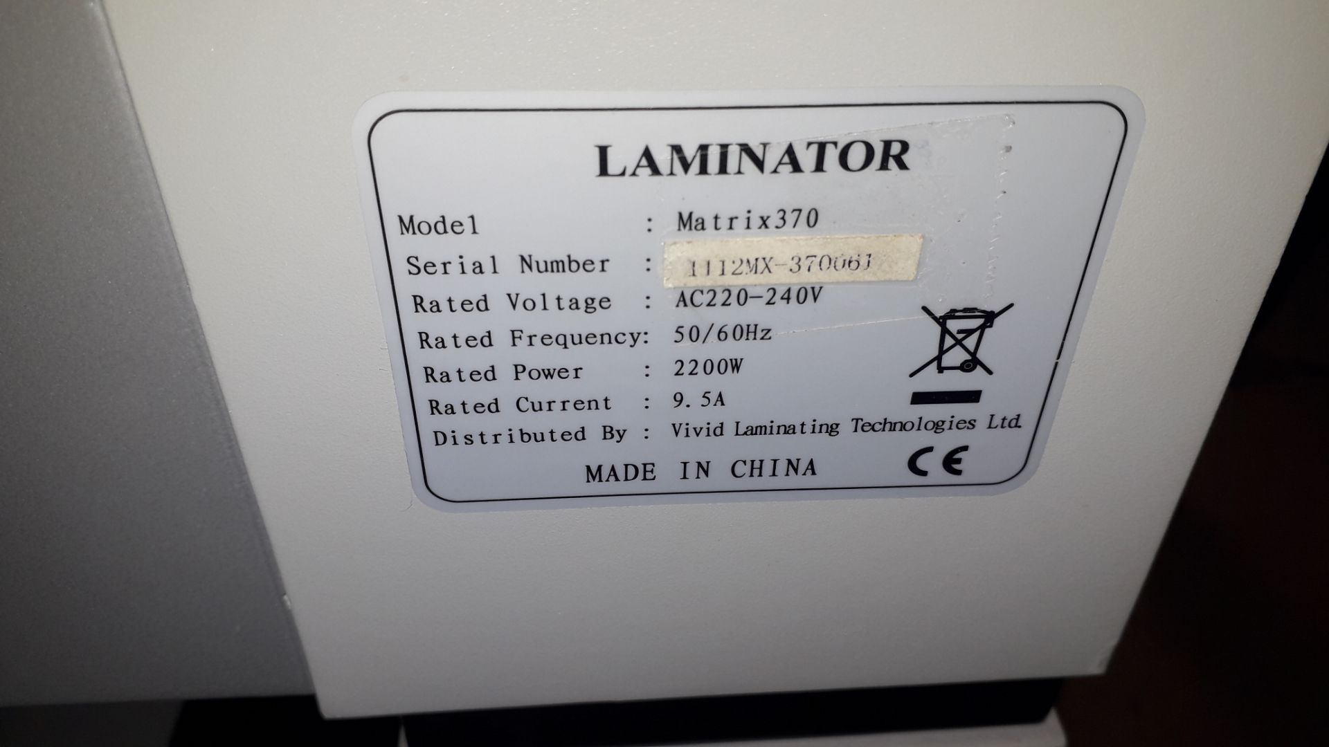 Vivid Laminating Matrix 370 single side laminator, S/N 1112WX-370051 - Image 5 of 6
