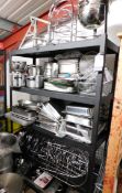 Rack and Contents to Include Serving Stands, Various Stainless Steel Pots and Pans