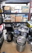 Rack and Conents to Include Stainless Steel Pots and Pans, Serving Trays, Hot Water Dispenser,
