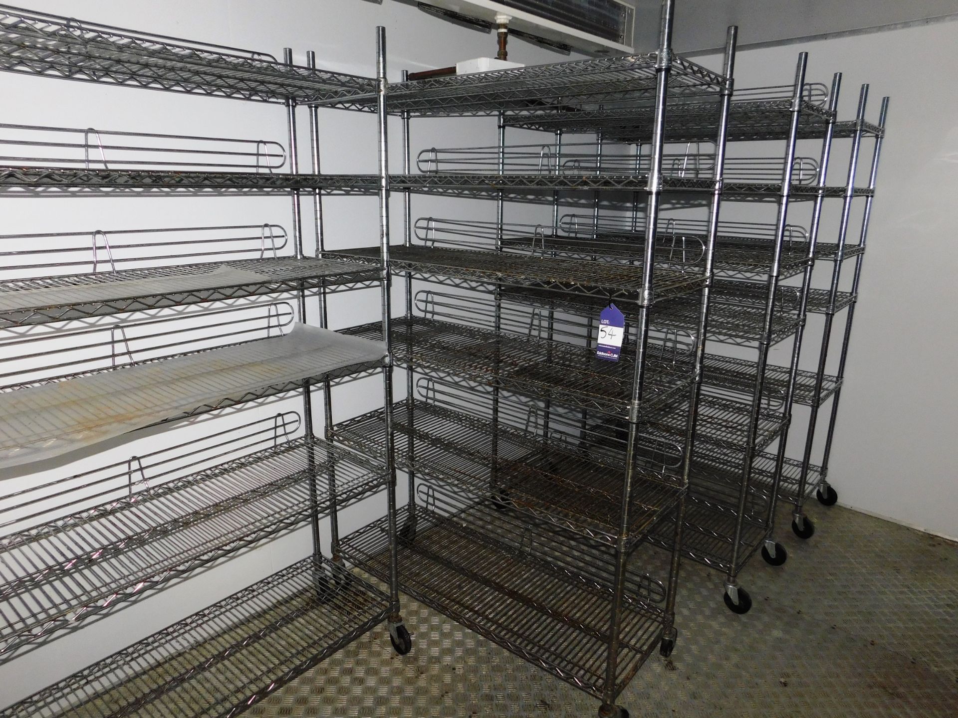 4x Mobile Adjustable Wire Shelving Units Approx (1200x450)