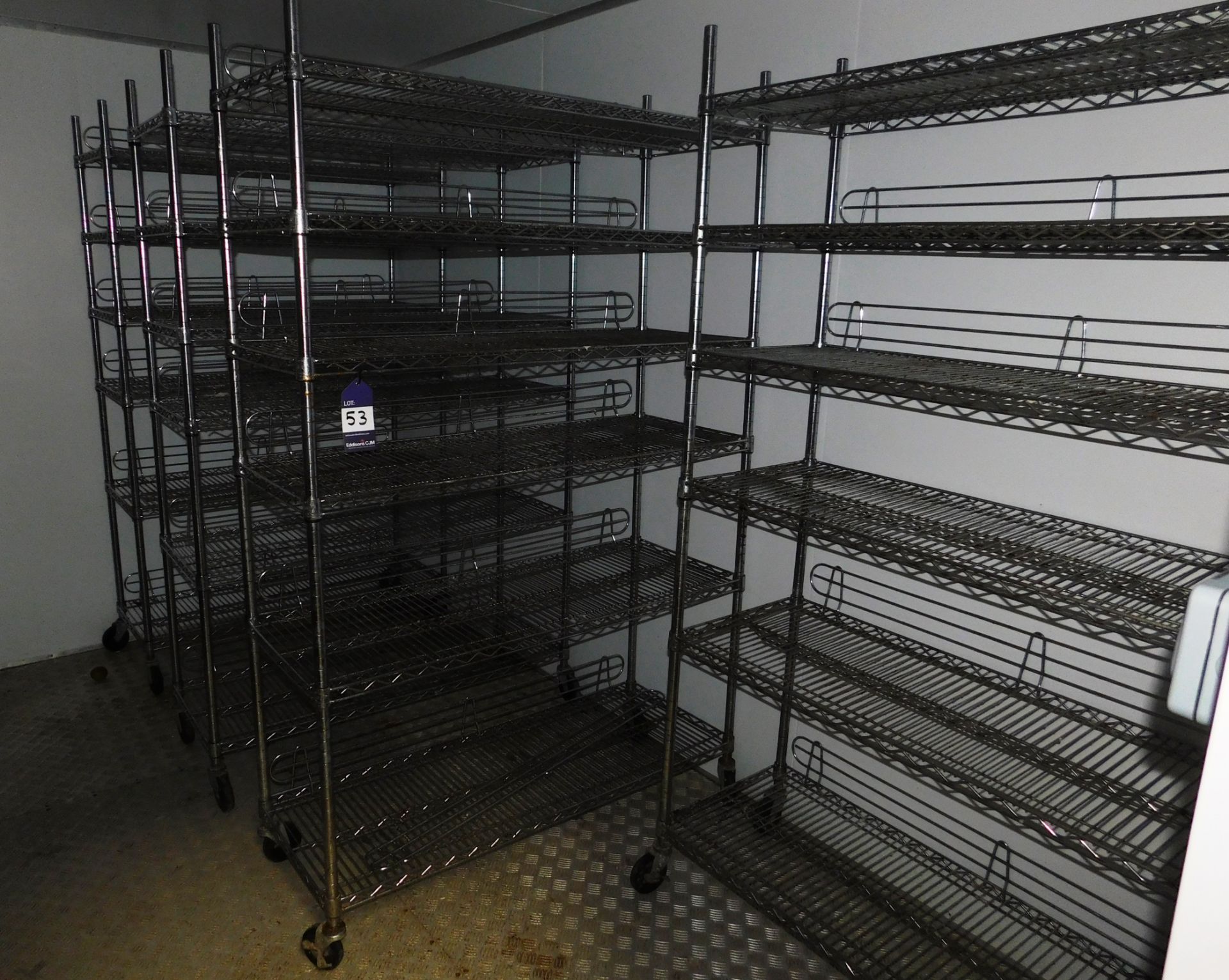 4x Mobile Adjustable Wire Shelving Units Approx (1200x450)