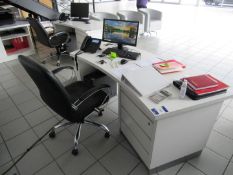 Contemporary Curved White Desk with Underdesk & Drawers, Faux Leather Chromed Office Swivel Chair