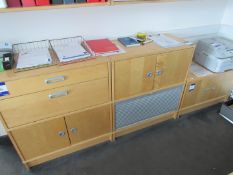 3 Various Beech Effect Office Cabinets comprising 2 Drawer and Cupboard, 2 Cupboard and Tambour, and