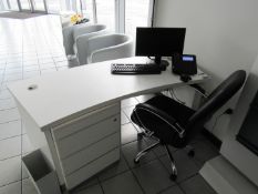 Contemporary Curved White Desk with Underdesk & Drawers, Faux Leather Chromed Office Swivel Chair