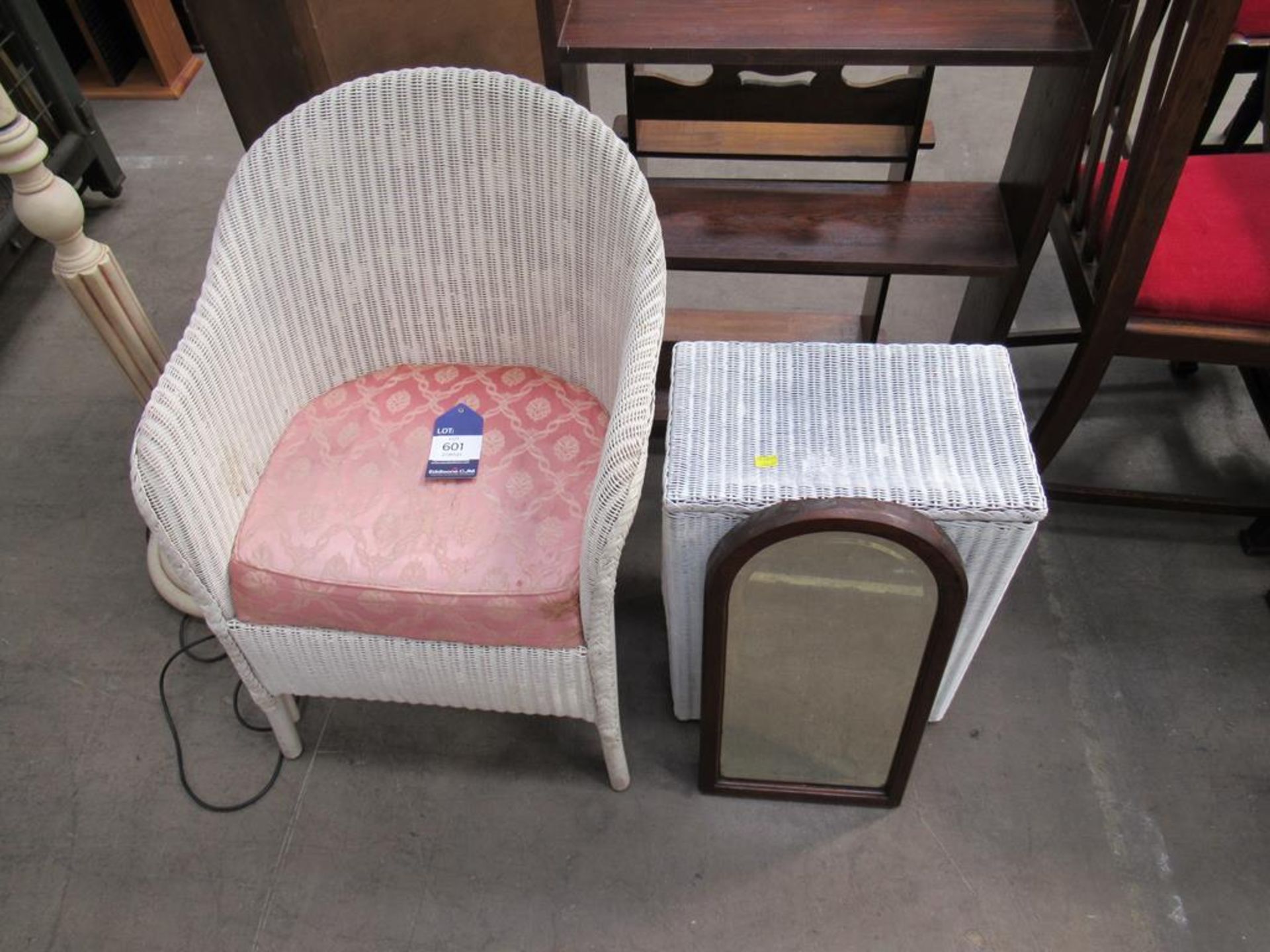 Lamp, Lloyd Loom Chair, Wicker Basket and Small Mirror - Image 2 of 3