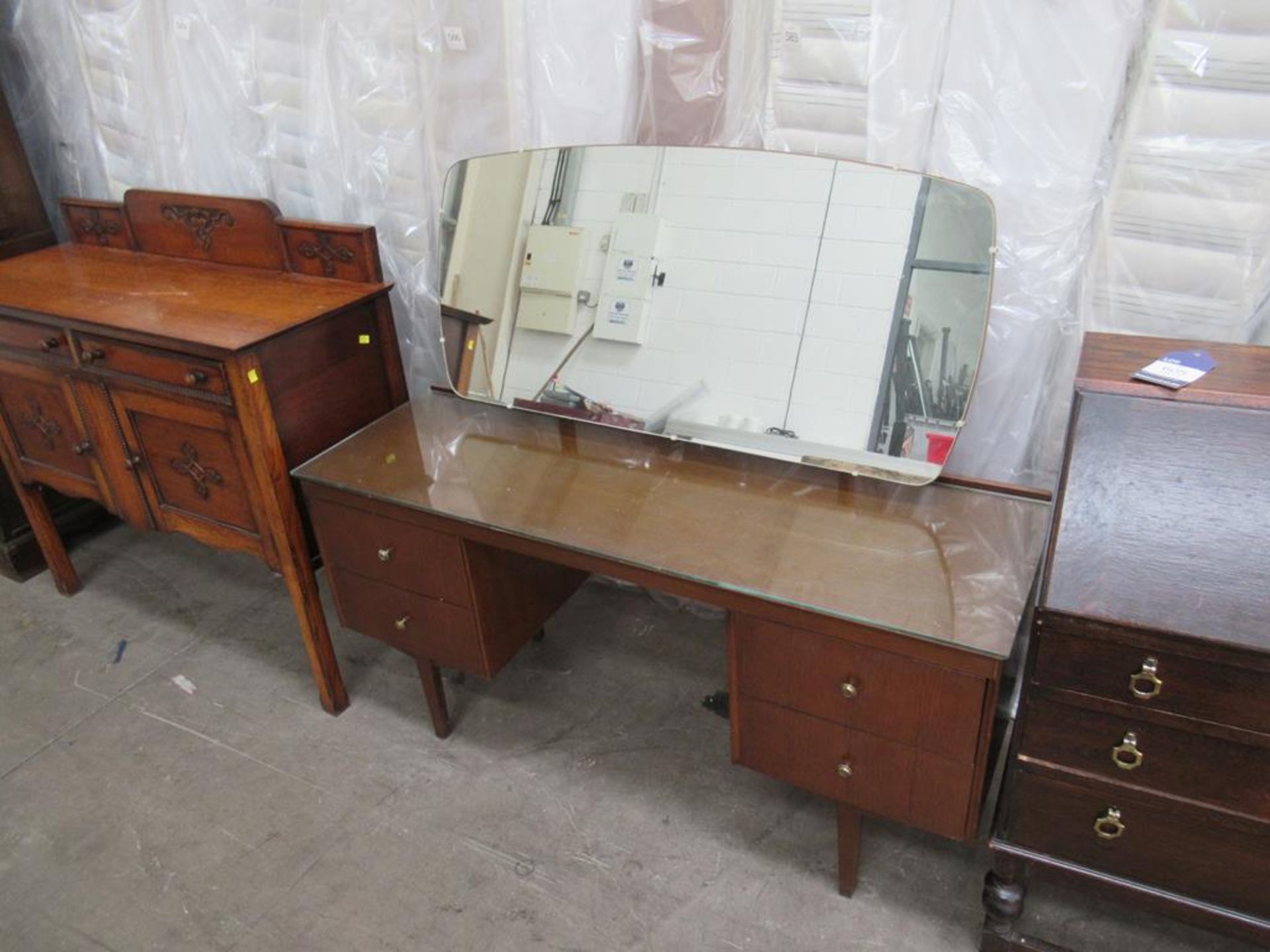 Three Drawer Dark bureau with Dressing Table and Small Sideboard - Image 3 of 4