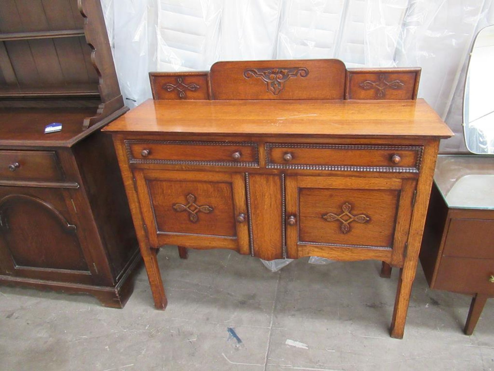 Three Drawer Dark bureau with Dressing Table and Small Sideboard - Image 4 of 4