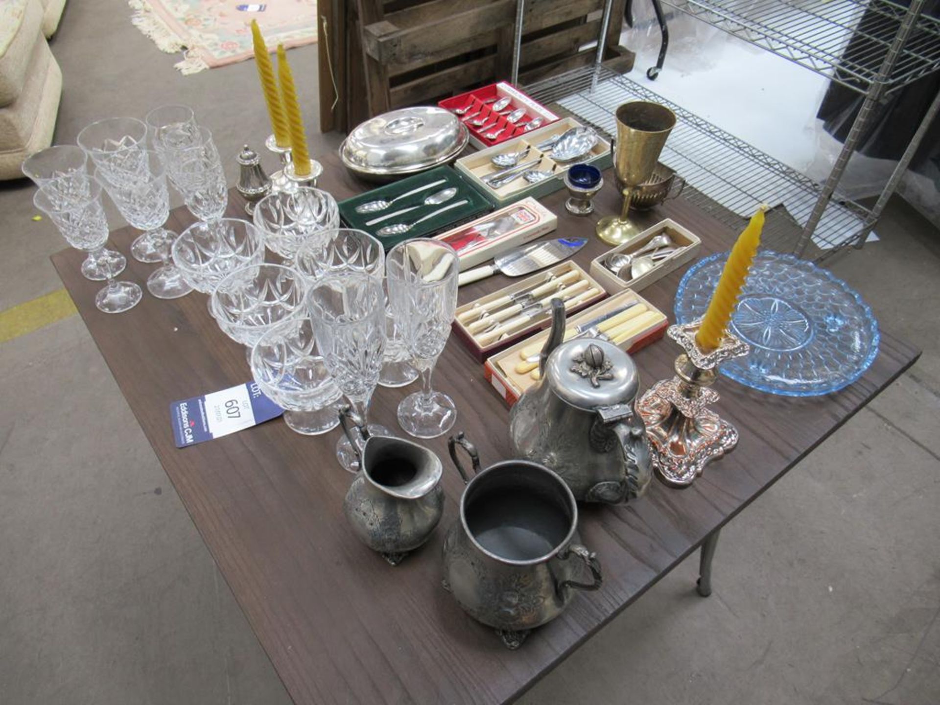 Glass and Various Metal Tablewear - Image 4 of 4