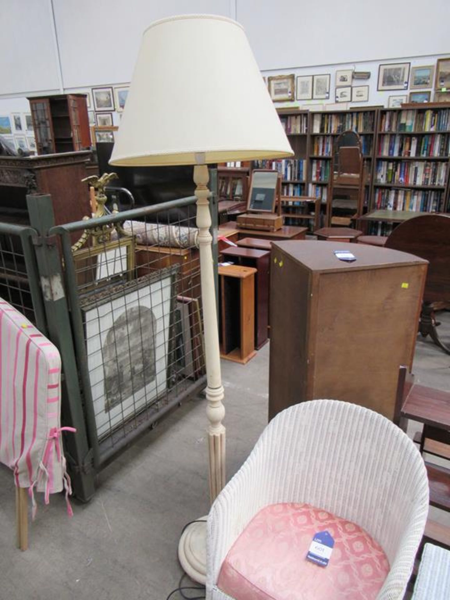 Lamp, Lloyd Loom Chair, Wicker Basket and Small Mirror - Image 3 of 3