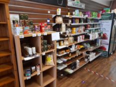 Assortment of Food Stock/Ingredients to 8x bays of shelving, cupboard to include various flours,