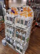 2x Faith in Nature Display Stands with 19x part opened Faith in Nature shampoos, conditioners,