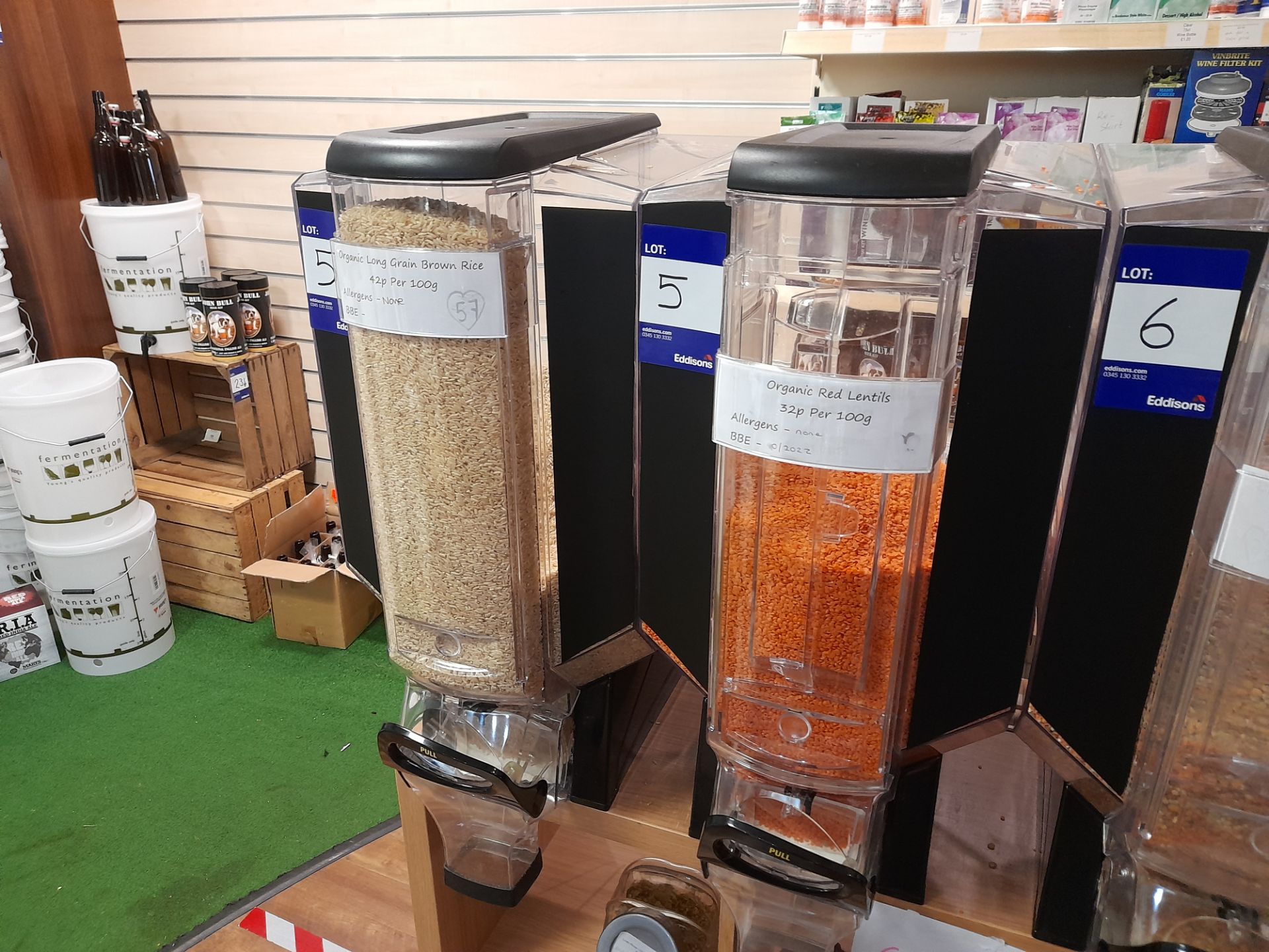 3 Plastic Ingredients Dispensers and Contents including Organic Long Grain Brown Rice, Organic Red - Image 3 of 5