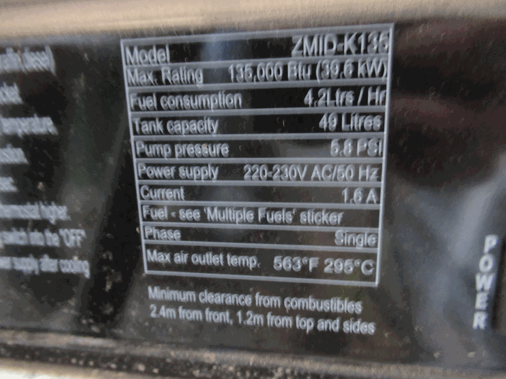 ZM ZMID-K135 49L 240V Multifuel Industrial Heater - Image 4 of 4