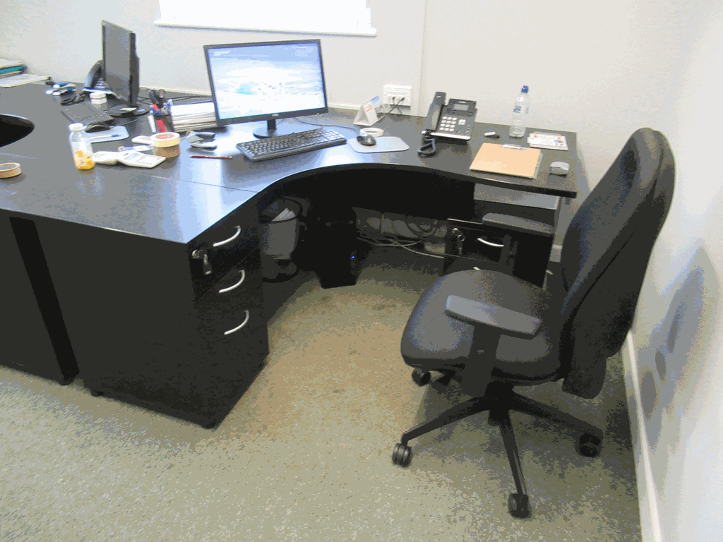 R-hand L-shaped Office Desk with Matching Pedestal, Mobile Pedestal and Mobile Office Chair