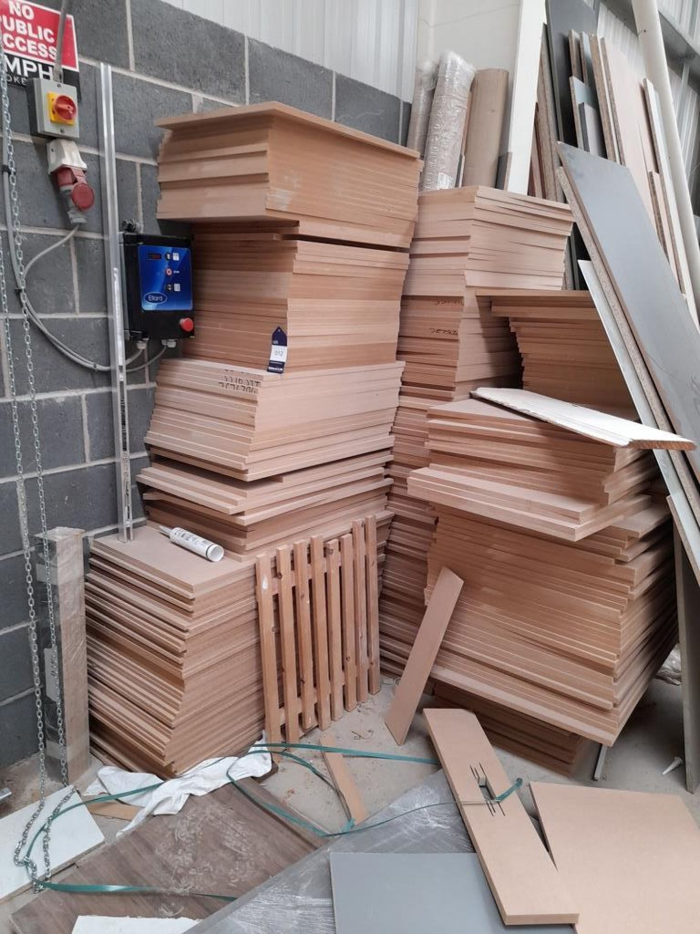 Quantity of various stock including various MDF, plywood, chipboard etc. panels, various veneer & - Image 2 of 6