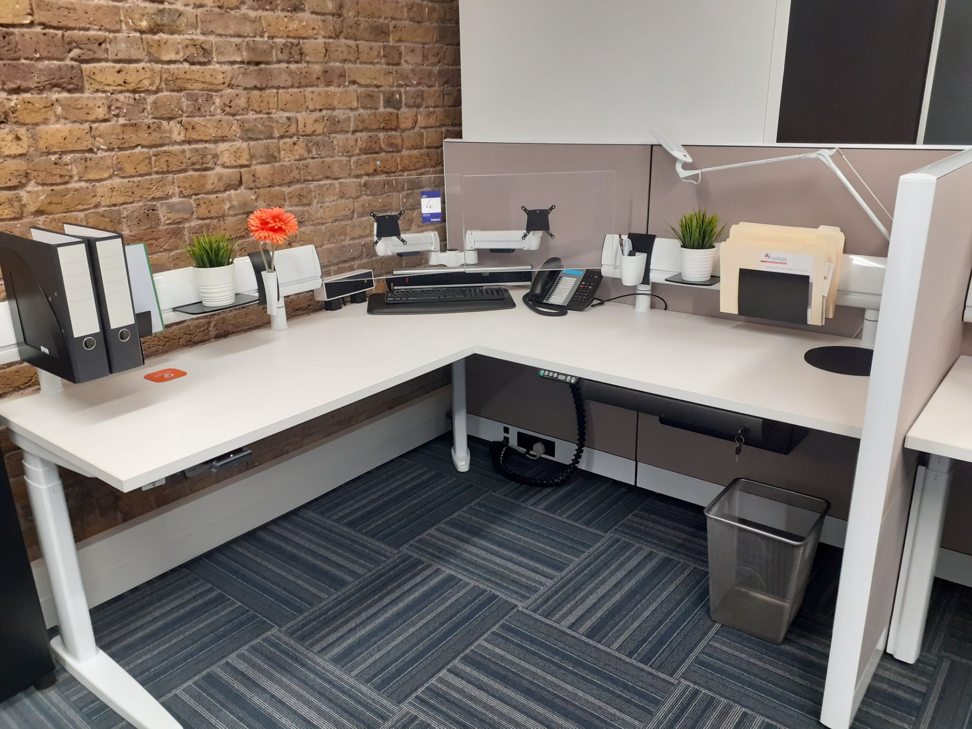 2 x Adapt corner rise and fall workstations (1800 x 1800mm) with acoustic desk screening, twin - Image 2 of 6