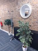 2 x Artificial plant displays, coat stand, and wall mirror. Location – London. Viewing strongly