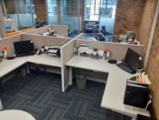 Cluster of 4 x Adapt corner rise and fall workstations (1800 x 1800mm) with acoustic desk screening,