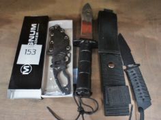 3 assorted knives including Kombat tactical knife with case, stainless steel survivor knife and a Ba