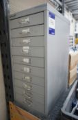 Bisley 10 drawer metal storage cabinet, with contents, to include allen keys, screwdrivers, files