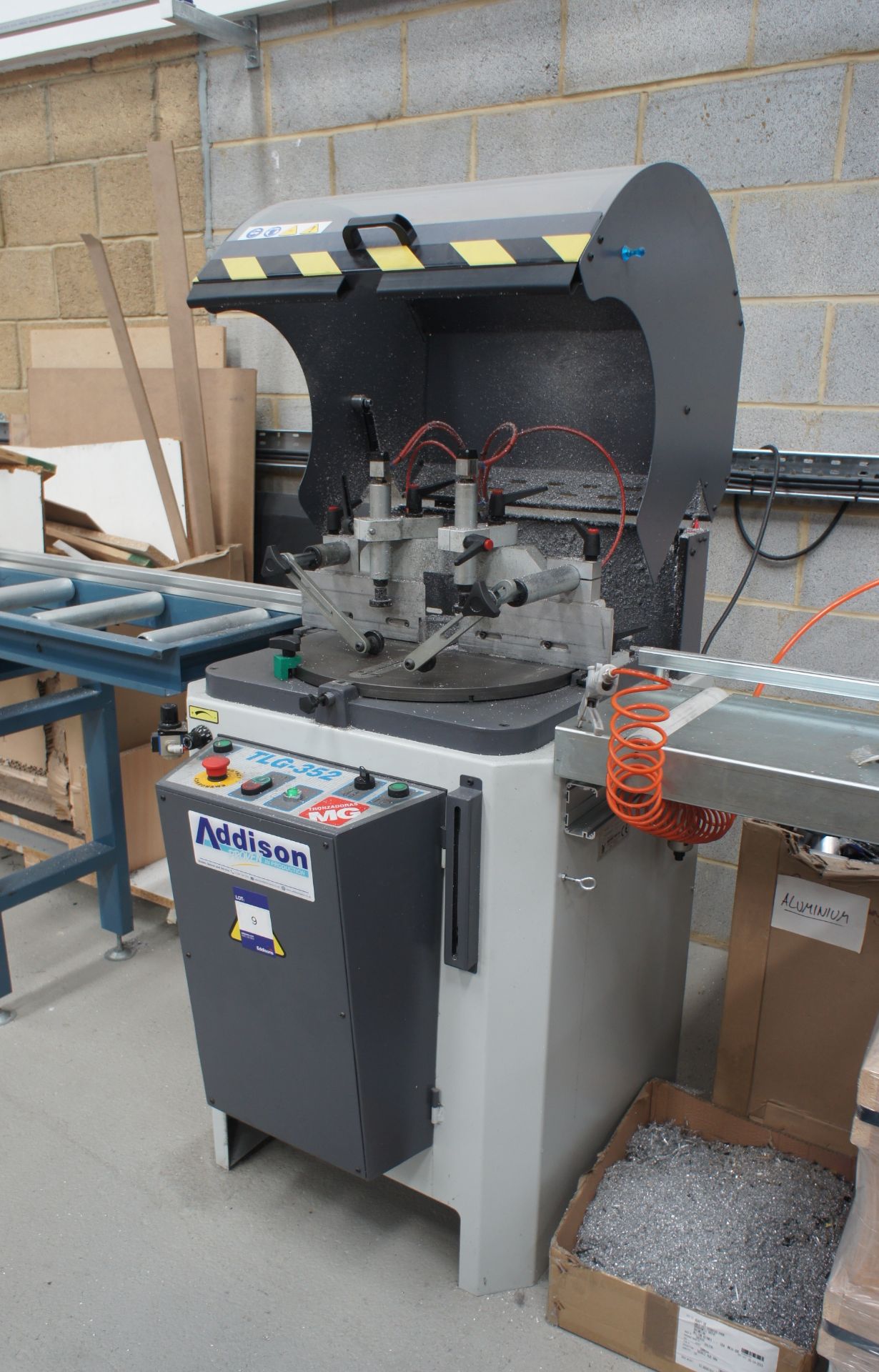 Addison Proven Production TLG/352 upstroking cut-off saw, with infeed roller conveyor (3m), and - Image 2 of 4