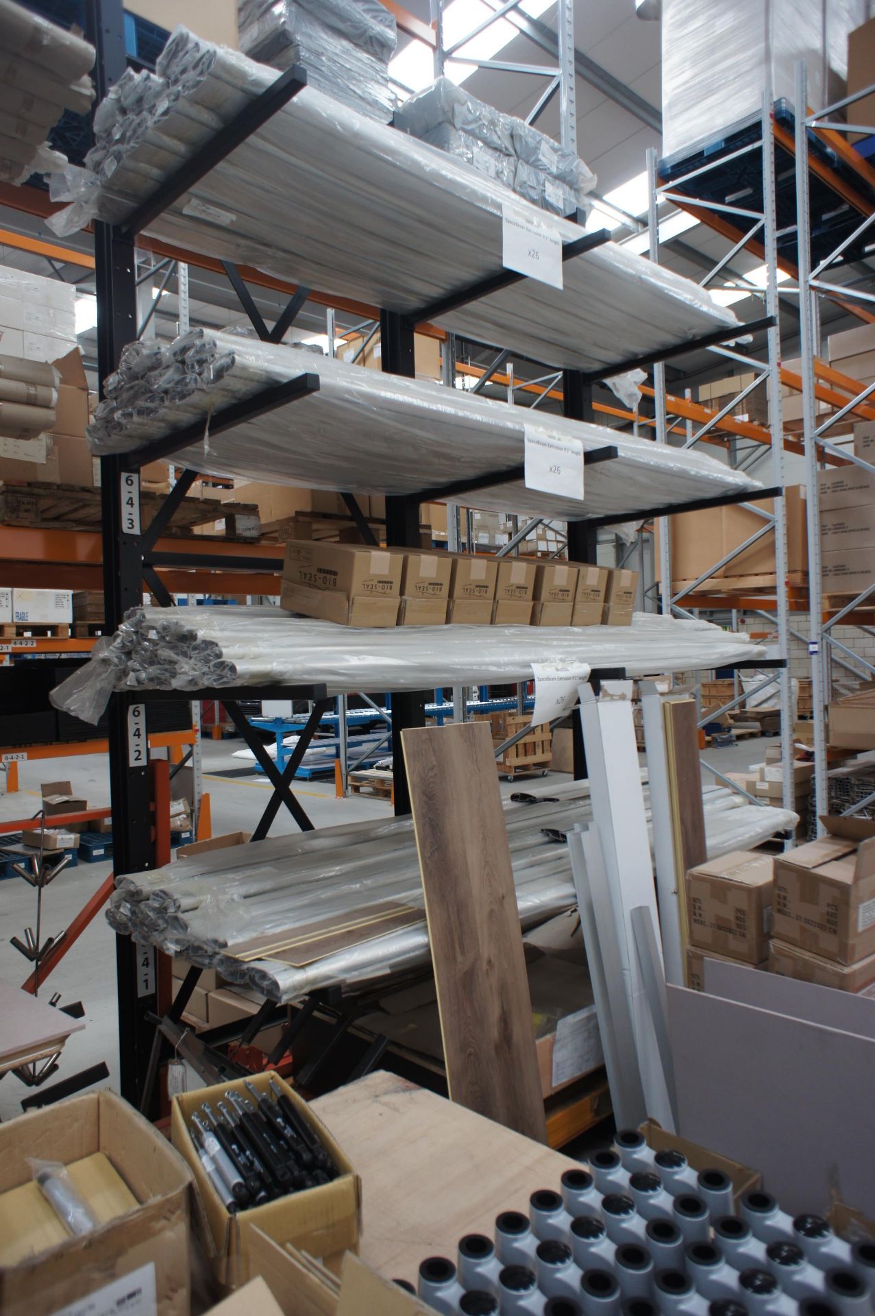 Sec storage cantilever 5 tier stock racking, Capacity 75KG per arm, Approx. 2.5 x 4m (Purchaser to