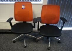 2 x Part upholstered mobile office armchairs