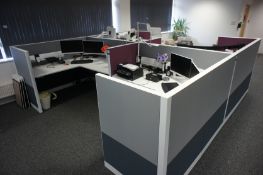 Adapt 4 person desk cluster, comprising 4 x electric rise and fall desks (Approx. 1800 x 1800 x