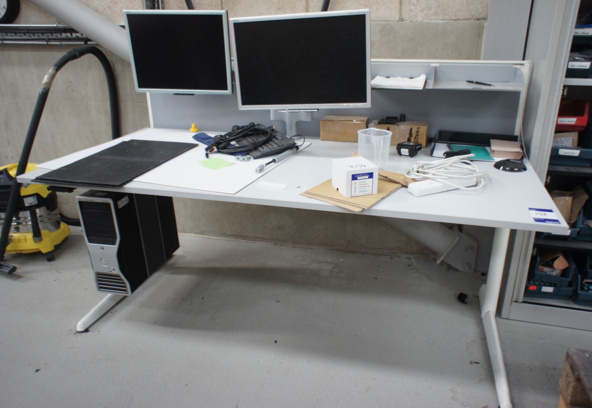Adapt cantilever desk, with monitor arms, and 2 x various Multisync LCD monitors, and computer - Image 2 of 2