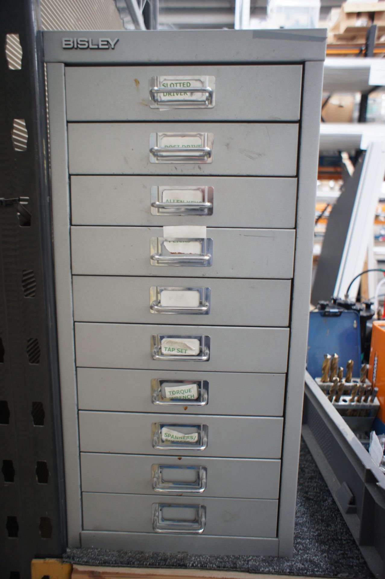 Bisley 10 drawer metal storage cabinet, with contents, to include allen keys, screwdrivers, files - Image 2 of 7