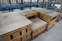 6 x Various mobile wooden storage crates