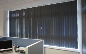 Fabric office blinds (Approx. 3300 x 1660). Purchasers responsibility to remove