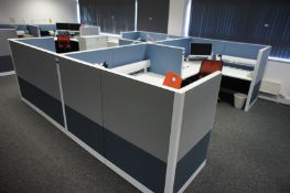Adapt 4 person desk cluster comprising, 4 x electric rise and fall desks, power supplies, monitor