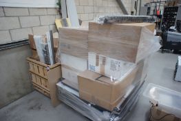 Quantity of mixed desk components, to shrink wrapped pallet, and crate