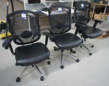 3 x Part leather effect mobile office armchairs, to warehouse