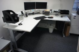 Adapt single person rise and fall ‘L shaped’ desk (1790 x 1790), with power supply, monitor