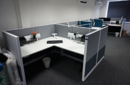 Adapt 4 person desk cluster, comprising 3 x electric rise and fall desks (Approx. 1800 x 1800 x